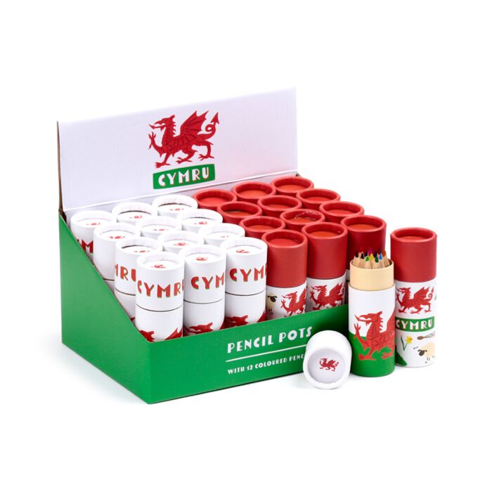 Welsh Dragon Wales (Cymru) Souvenir Pencil Pot with 12 Colouring Pencils