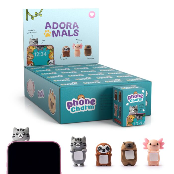 Adoramals Axolotl, Sloth, Capybara & Cat Self-Adhesive 3D PVC Phone Charm
