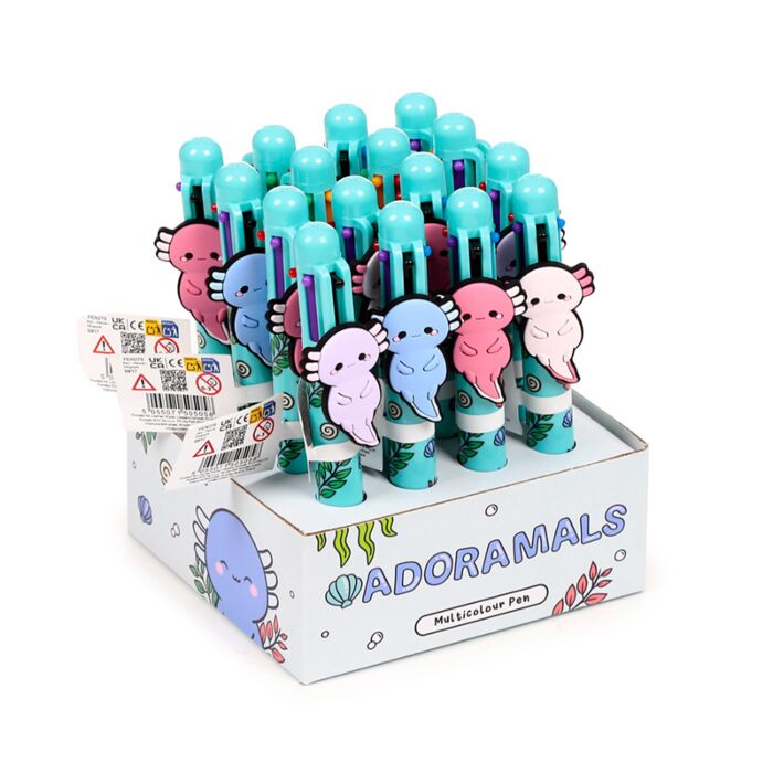 Adoramals Maddie the Axolotl Multi Colour Pen with Charm (6 Colours)