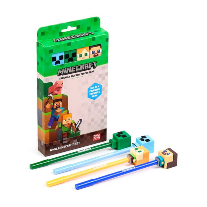 Set of 4 Erasable Pens with Minecraft Chibi Silicone Topper
