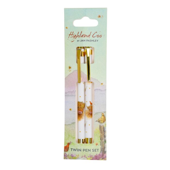 Jan Pashley Highland Coo Cow Twin Pen Set