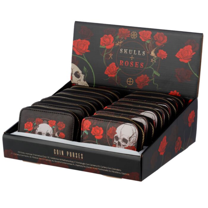 Skulls and Roses Zip Around Small Wallet Purse