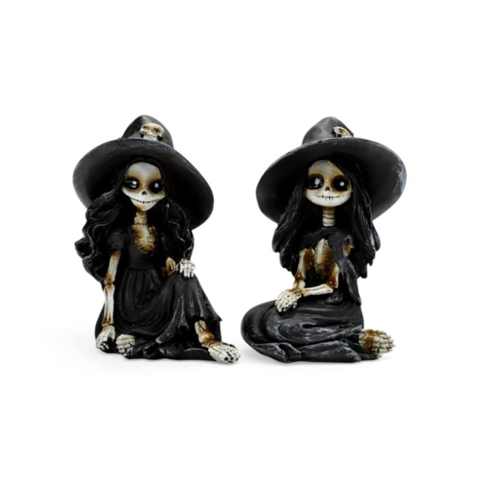 Skeleton Girl Sitting Wearing Witches Hat
