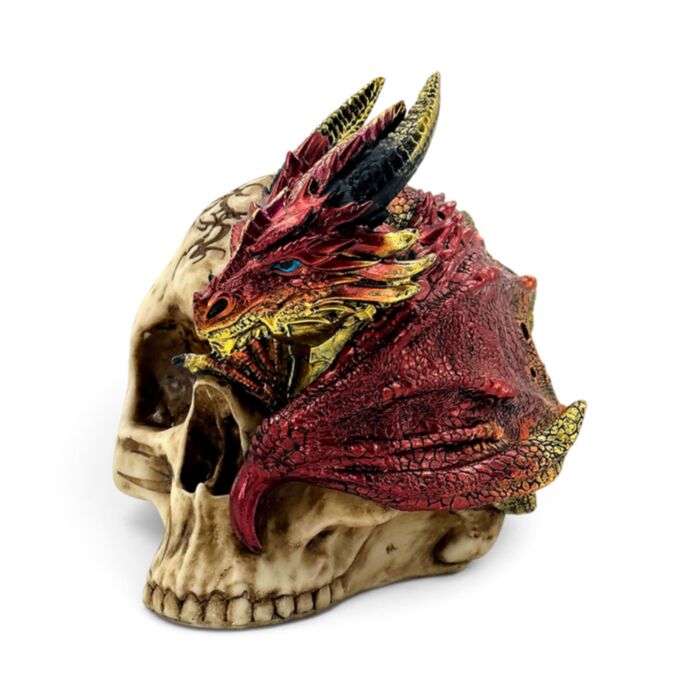 Gruesome Skull Head with Red Dragon Decoration