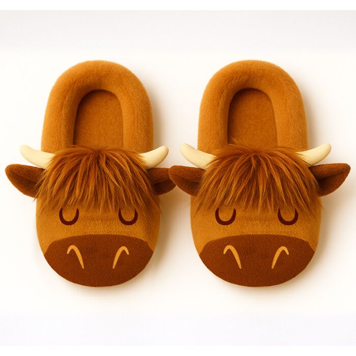 Highland Coo Cow Anti-Slip Plush Slip On Slippers EU39-41/UK6-8