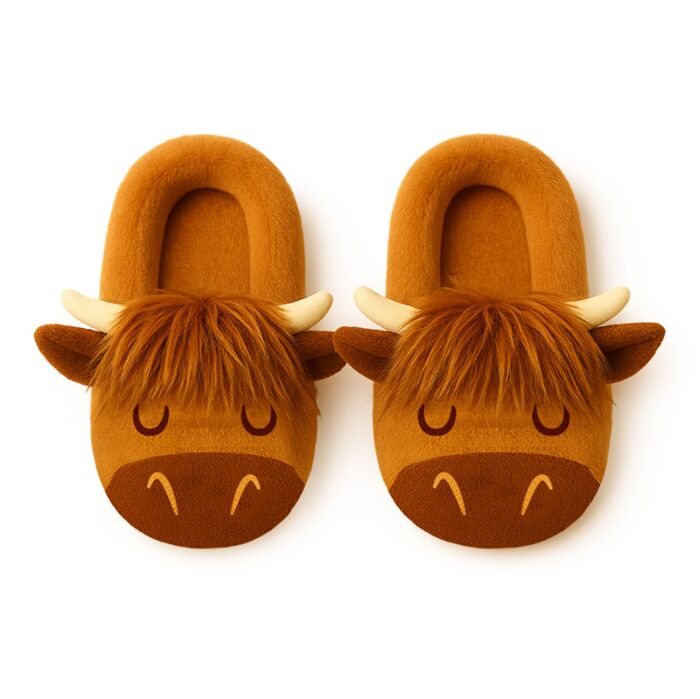 Highland Coo Cow Anti-Slip Plush Slip On Slippers EU36-38/UK3-5