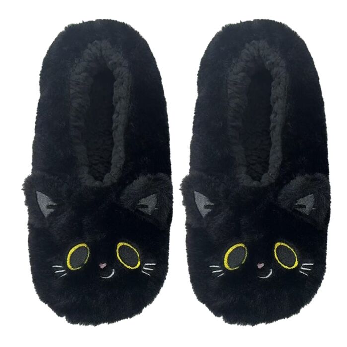 Lucky the Black Cat Anti-Slip Plush Slip On Slippers EU39-41/UK6-8