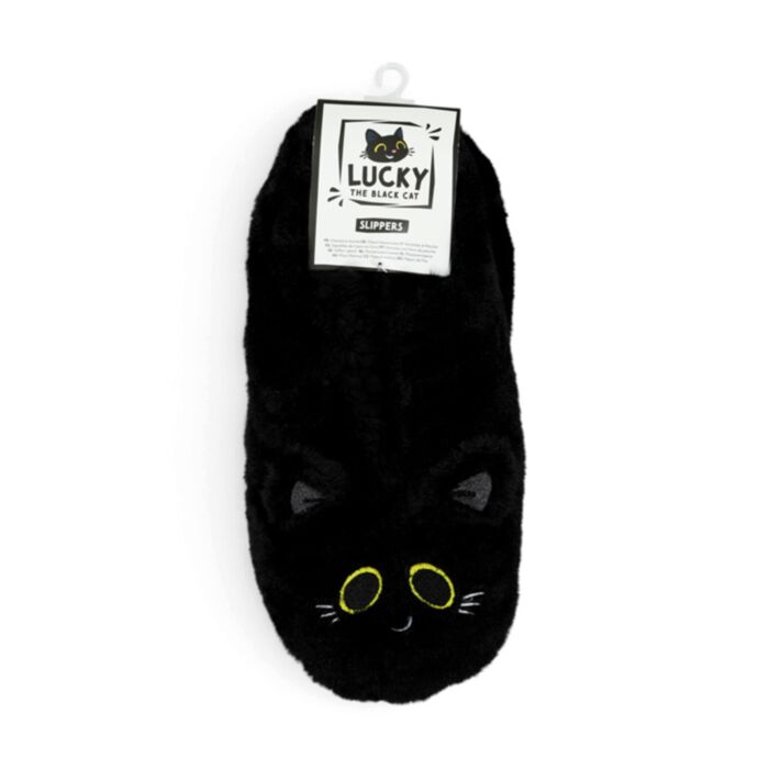 Lucky the Black Cat Anti-Slip Plush Slip On Slippers EU39-41/UK6-8
