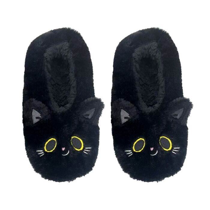 Lucky the Black Cat Anti-Slip Plush Slip On Slippers EU36-38/UK3-5
