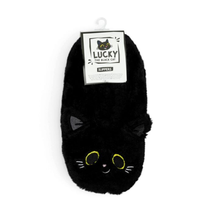 Lucky the Black Cat Anti-Slip Plush Slip On Slippers EU36-38/UK3-5