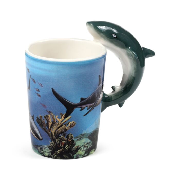 Lisa Parker Shark Decal Ceramic Shaped Handle Mug