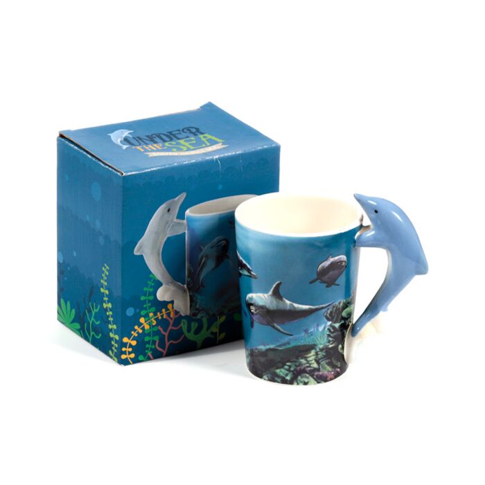 Dolphin Underwater Decal Ceramic Shaped Handle Mug