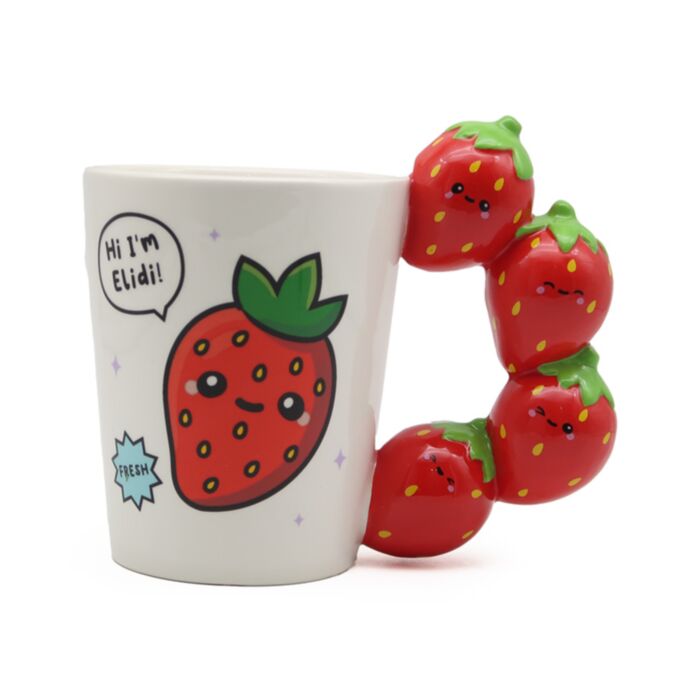 Foodiemals Strawberry Ceramic Shaped Handle Mug