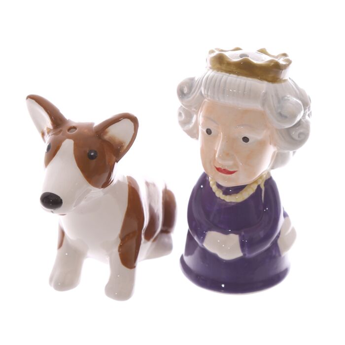 Queen & Corgi Ceramic Salt & Pepper Set