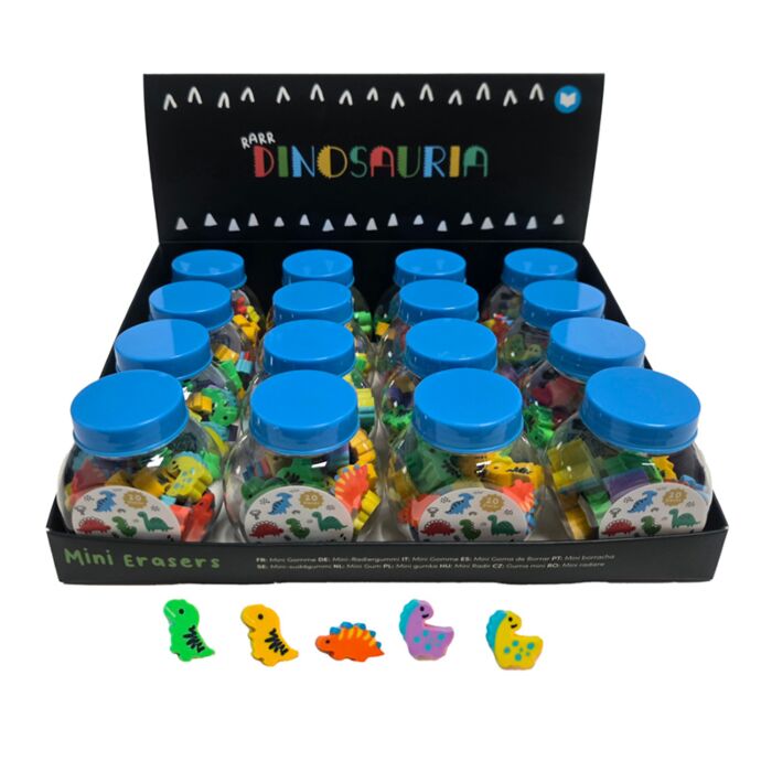 Dinosauria Mini Shaped Erasers in a Pot