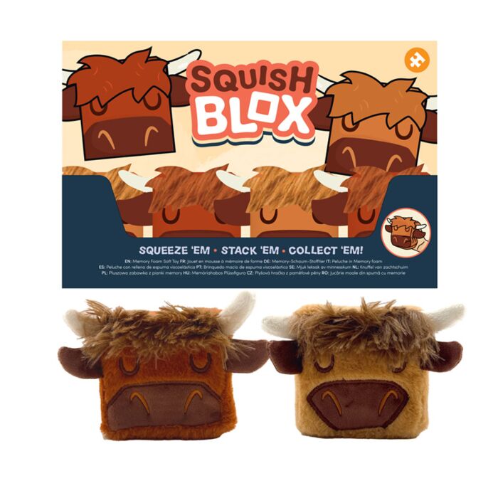 Squish Blox Highland Coo Cow Memory Foam Plush Squeezy Toy