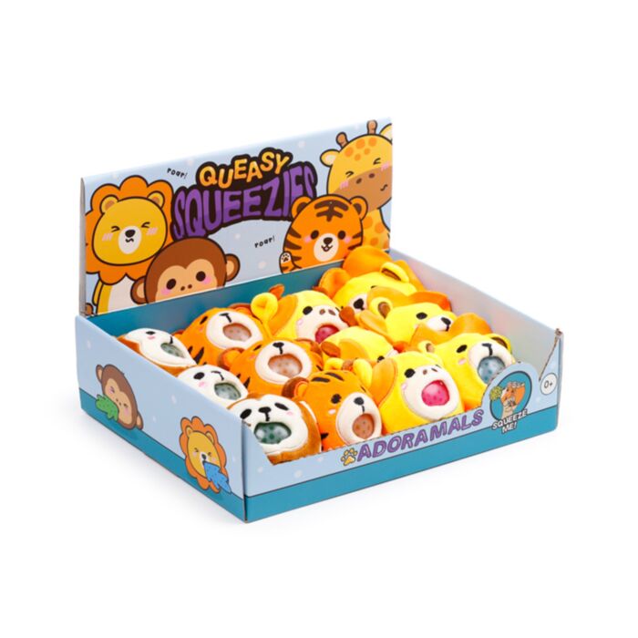 Queasy Squeezies Adoramals Lion, Giraffe, Monkey, Tiger Plush Squeezy Toy