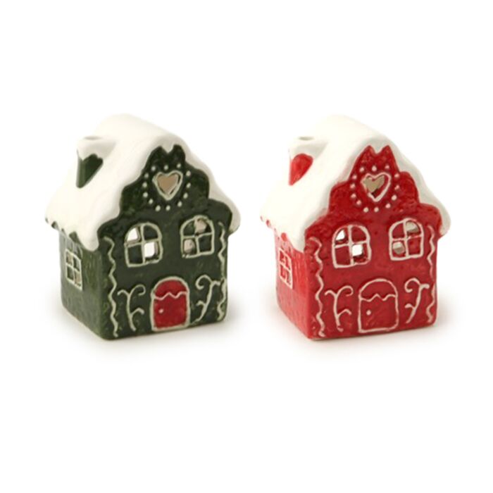 Christmas Gingerbread House Tea Light Candle Holder - Red & Green