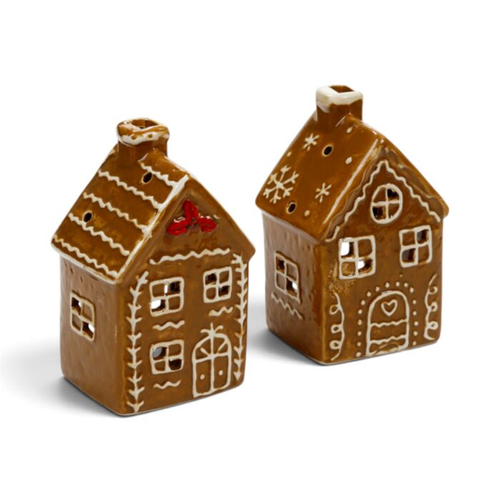 Christmas Gingerbread House Tea Light Candle Holder - Iced