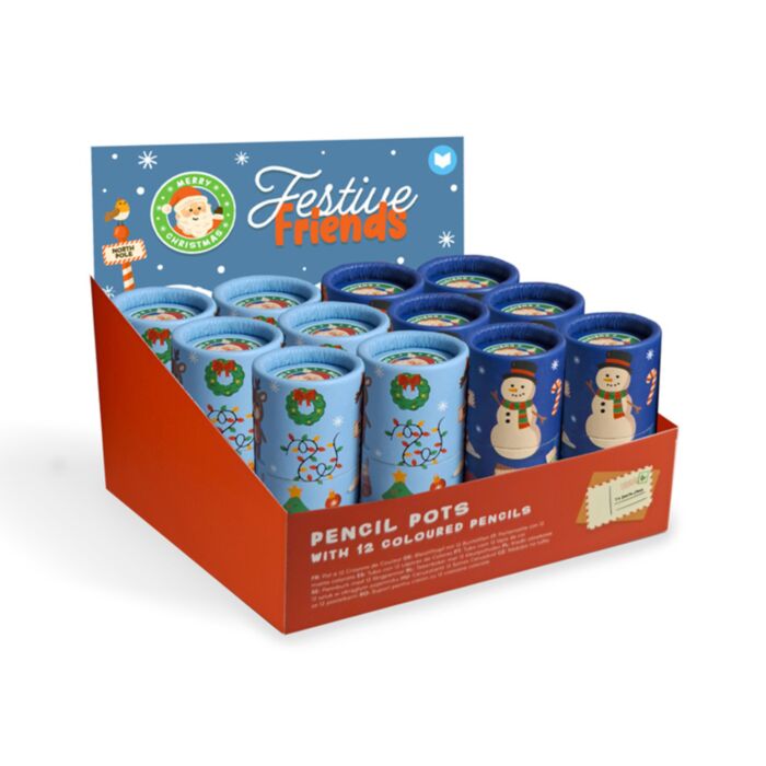 Festive Friends Christmas Pencil Pot with 12 Colouring Pencils
