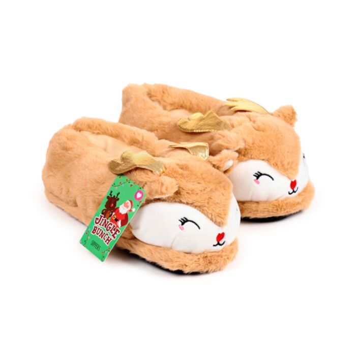 Jingle Bunch Christmas Reindeer Slippers (Unisex One Size)