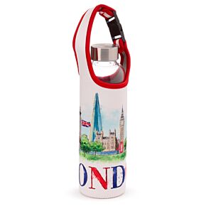 London Tour Glass Water Bottle with Protective Sleeve London Tour Glass Water Bottle with Protective Sleeve