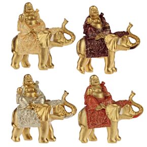 Lucky Buddha Sitting on Glitter Elephant