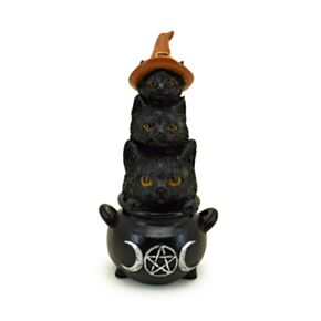 Witches Magical Black Cat Trio in Cauldron