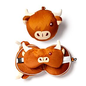 Relaxeazzz Highland Coo Cow Plush Travel Pillow & Eye Mask Relaxeazzz Highland Coo Cow Plush Travel Pillow & Eye Mask