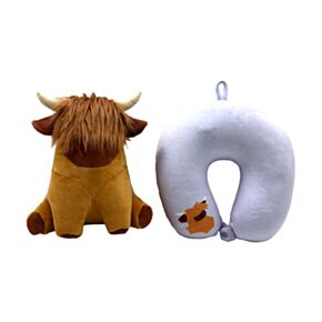 Swapseazzz Hairy Coos Cow Highland Coo 2-in-1 Plush Travel Pillow & Toy