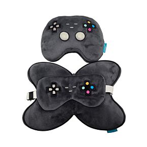 Relaxeazzz Game Over Game Controller Shaped Plush Travel Pillow & Eye Mask