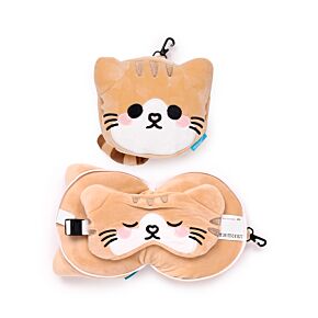 Relaxeazzz Adoramals Scottish Fold Cat Plush Travel Pillow & Eye Mask