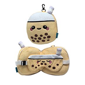 Relaxeazzz Foodiemals Bubble Tea Shaped Plush Travel Pillow & Eye Mask