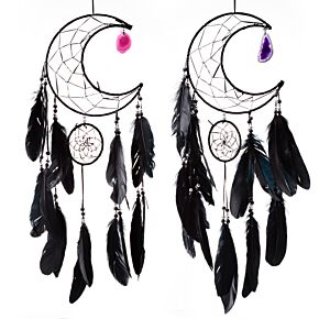 Black Sickle Crescent Moon Dreamcatcher with Agate Charm