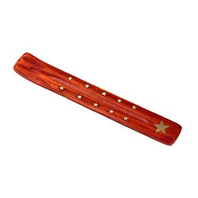 Mango Wood Ashcatcher Incense Stick Burner with Brass Star Inlay