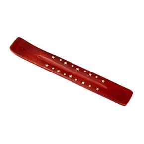 Mango Wood Ashcatcher Incense Stick Burner with Brass Stars Inlay