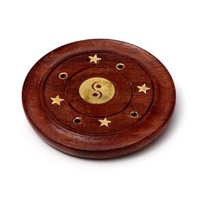 Sheesham Wood Round Ashcatcher Incence Burner with Yin Yang Inlay Sheesham Wood Round Ashcatcher Incence Burner with Yin Yang Inlay