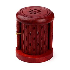 Mango Wood Carved Barrel Incense Cone Burner with Door Mango Wood Carved Barrel Incense Cone Burner with Door