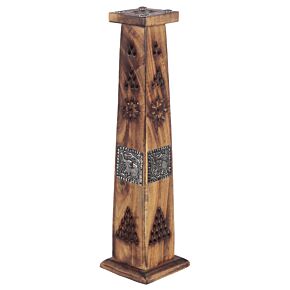 Mango Wood Ashcatcher Incense Tower Burner with Elephant Inlay