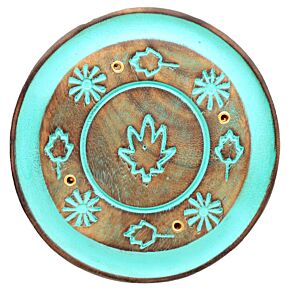 Mango Wood Round Painted Leaf Ashcatcher Incense Burner Mango Wood Round Painted Leaf Ashcatcher Incense Burner
