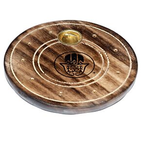 Mango Wood Round Hamsa Ashcatcher Incense Burner Mango Wood Round Hamsa Ashcatcher Incense Burner