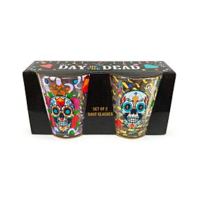 Set of 2 Day of the Dead Glass Shot Glasses (50ml) Set of 2 Day of the Dead Glass Shot Glasses (50ml)