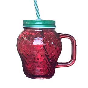 Foodiemals Strawberry Shaped Mason Jar with Straw & Lid Foodiemals Strawberry Shaped Mason Jar with Straw & Lid