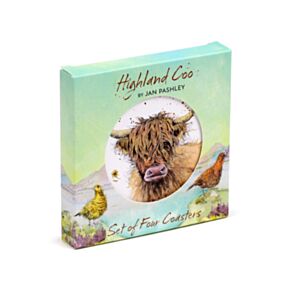 Jan Pashley Highland Coo Cow Set of 4 Cork Coasters