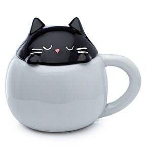 Feline Fine Black Cat Peeping Lid Ceramic Lidded Animal Mug Feline Fine Black Cat Peeping Lid Ceramic Lidded Animal Mug