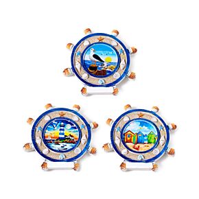 Souvenir Seaside Magnet Ships Wheel Shaped with Seaside Scenes Souvenir Seaside Magnet Ships Wheel Shaped with Seaside Scenes