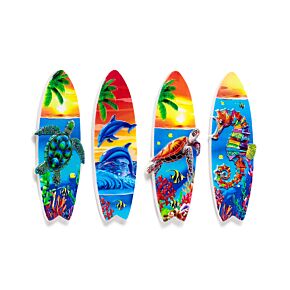 3D Printed Souvenir Seaside Magnet Surfboard Shaped with Tropical Sealife Sunsets 3D Printed Souvenir Seaside Magnet Surfboard Shaped with Tropical Sealife Sunsets