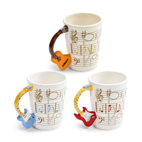 Guitar with Sheet Music Decal Ceramic Shaped Handle Mug