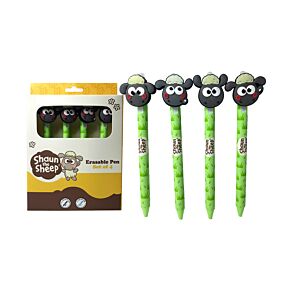 Set of 4 Erasable Pens with Kawaii Cute Shaun the Sheep Topper