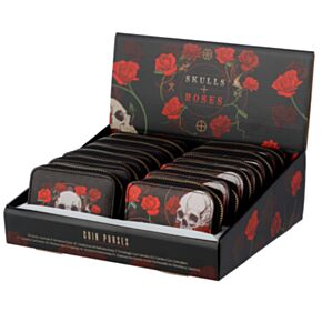 Skulls and Roses Zip Around Small Wallet Purse